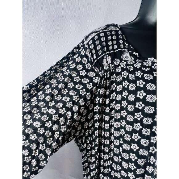 Angie Boho Dress Black & White Floral Print Long Sleeve Medium - Picture 3 of 10